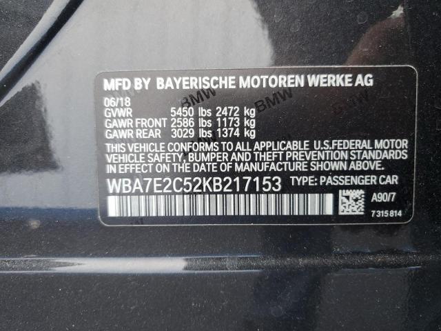 WBA7E2C52KB217153 - 2019 BMW 740 I BLACK photo 12