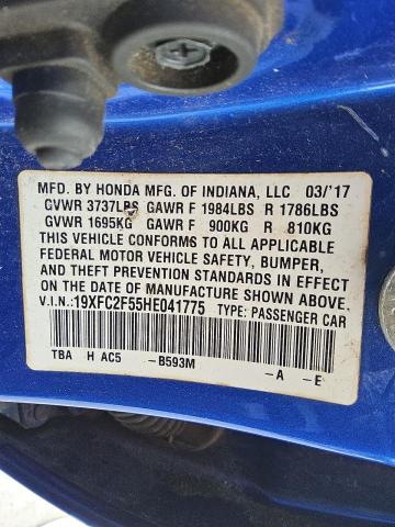 19XFC2F55HE041775 - 2017 HONDA CIVIC LX BLUE photo 13