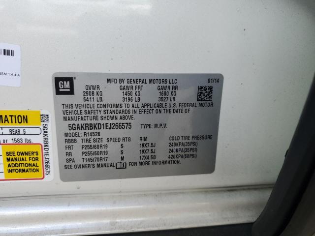 5GAKRBKD1EJ266575 - 2014 BUICK ENCLAVE WHITE photo 12