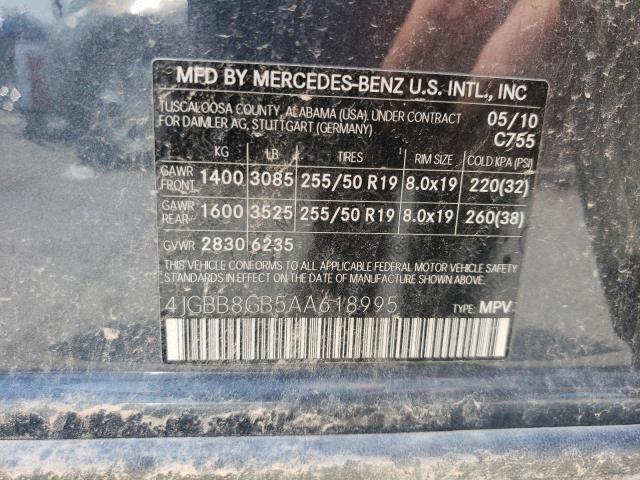 4JGBB8GB5AA618995 - 2010 MERCEDES-BENZ ML 350 4MATIC GRAY photo 13