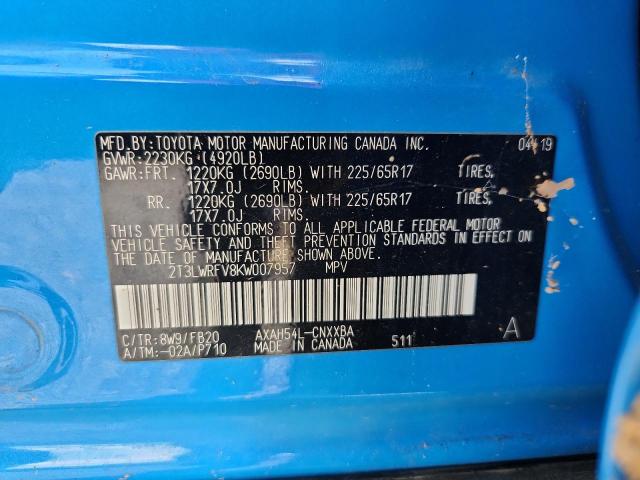 2T3LWRFV8KW007957 - 2019 TOYOTA RAV4 LE BLUE photo 13