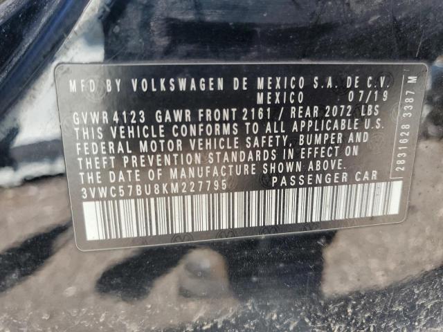 3VWC57BU8KM227795 - 2019 VOLKSWAGEN JETTA S BLACK photo 12