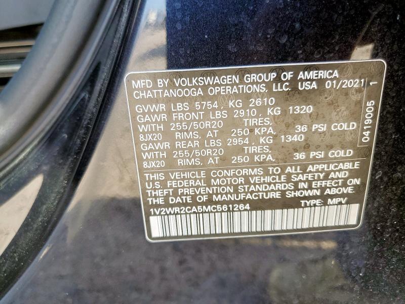 1V2WR2CA5MC561264 - 2021 VOLKSWAGEN ATLAS SE 黑色 照片 14