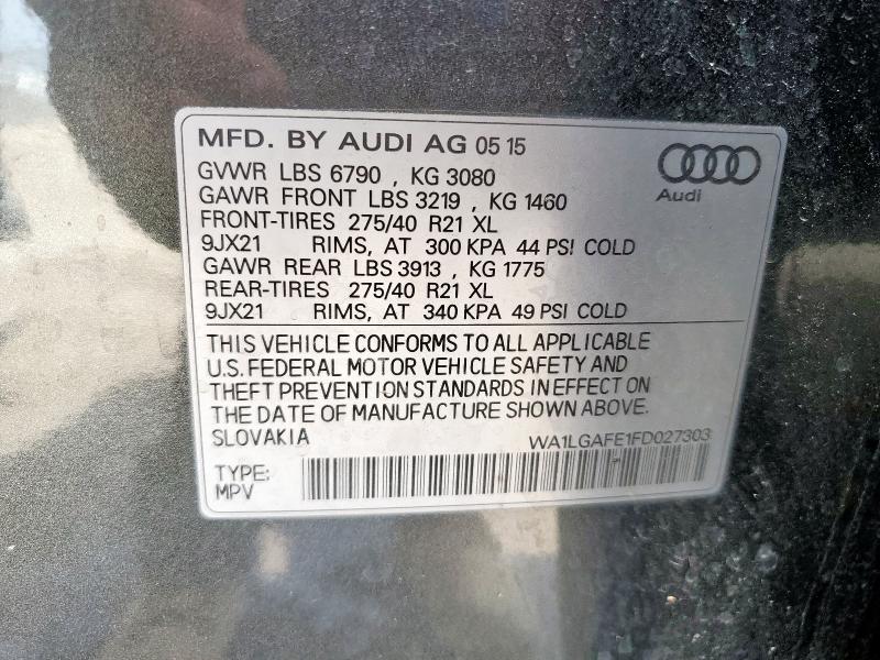 WA1LGAFE1FD027303 - 2015 AUDI Q7 PREMIUM PLUS Մոխրագույն լուսանկար 12