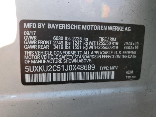 5UXKU2C51J0X48689 - 2018 BMW X6 XDRIVE35I SILVER photo 12