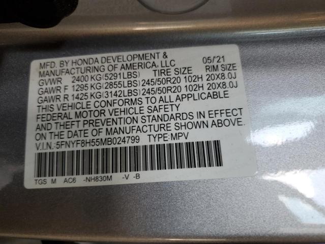 5FNYF8H55MB024799 - 2021 HONDA PASSPORT EXL 银色 照片 13