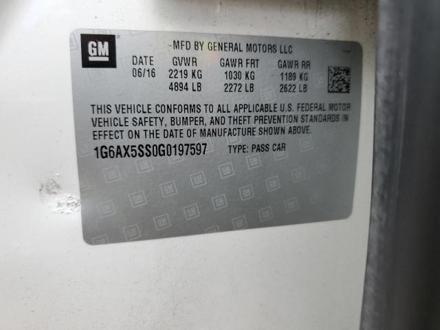 1G6AX5SS0G0197597 - 2016 CADILLAC CTS LUXURY COLLECTION أبيض صورة 12