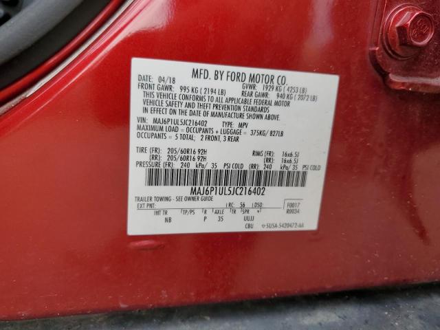 MAJ6P1UL5JC216402 - 2018 FORD ECOSPORT SE 栗色 照片 13