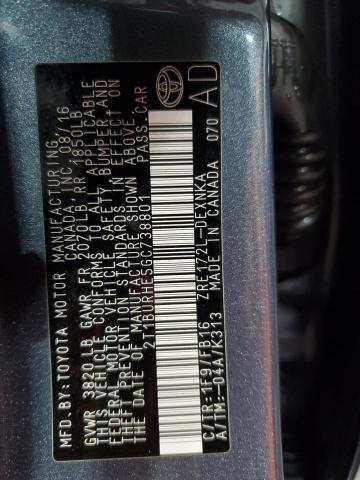 2T1BURHE5GC738801 - 2016 TOYOTA COROLLA L 灰色 照片 12