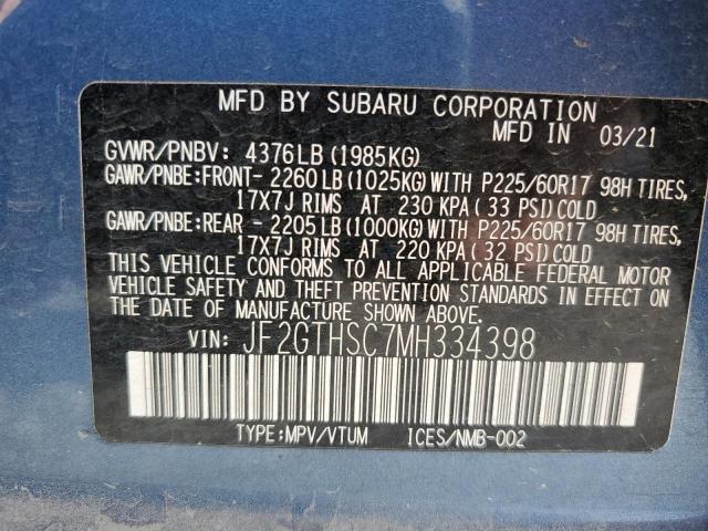 JF2GTHSC7MH334398 - 2021 SUBARU CROSSTREK SPORT BLUE photo 13