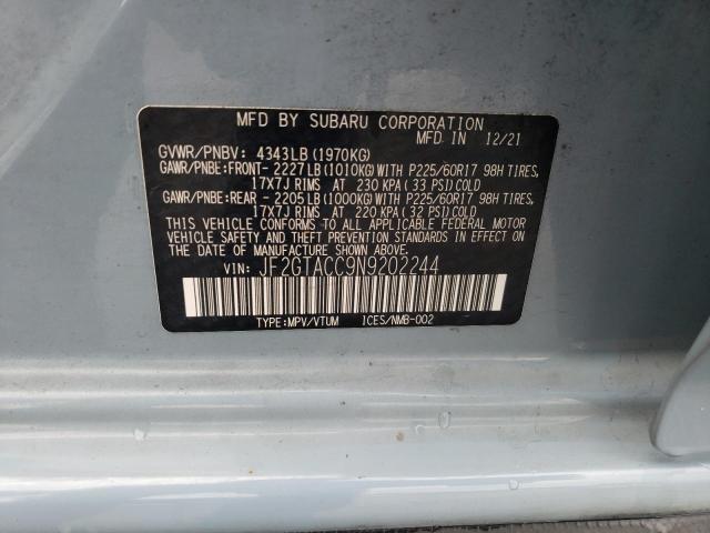 JF2GTACC9N9202244 - 2022 SUBARU CROSSTREK PREMIUM BLUE photo 13