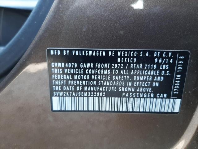 3VW2K7AJ9EM322902 - 2014 VOLKSWAGEN JETTA BASE 棕色 照片 10