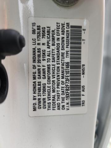 19XFB2F73FE107466 - 2015 HONDA CIVIC SE WHITE photo 12