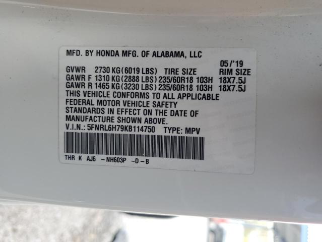 5FNRL6H79KB114750 - 2019 HONDA ODYSSEY EXL Biały zdjęcie 14