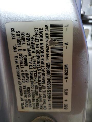 1HGES16304L008905 - 2004 HONDA CIVIC DX VP Gümüş foto 13