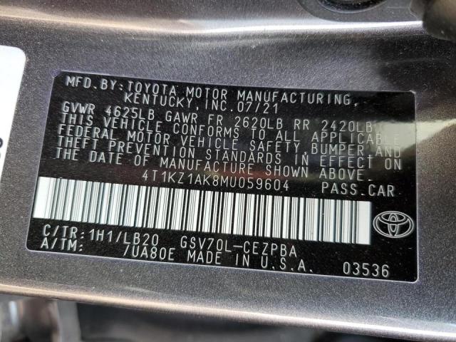 4T1KZ1AK8MU059604 - 2021 TOYOTA CAMRY TRD GRAY photo 10