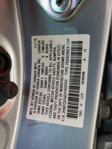 2HGFC2F66HH503453 - 2017 HONDA CIVIC LX SILVER photo 12