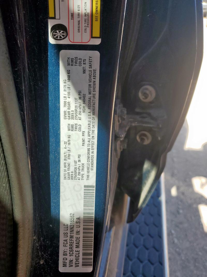 1C6RREFM1NN316562 - 2022 RAM 1500 BIG HORN/LONE STAR BLUE photo 12