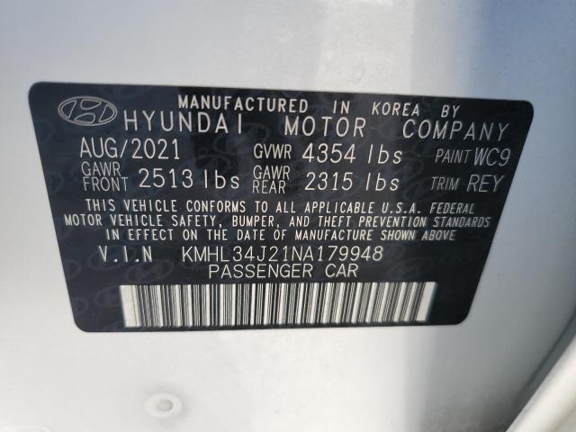 KMHL34J21NA179948 - 2022 HYUNDAI SONATA LIMITED WHITE photo 12