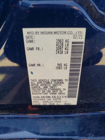 1N4BL4BV3MN363259 - 2021 NISSAN ALTIMA S BLUE photo 12