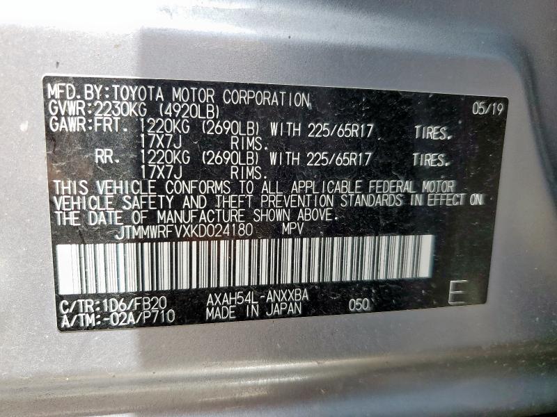 JTMMWRFVXKD024180 - 2019 TOYOTA RAV4 LE Silber Foto 14