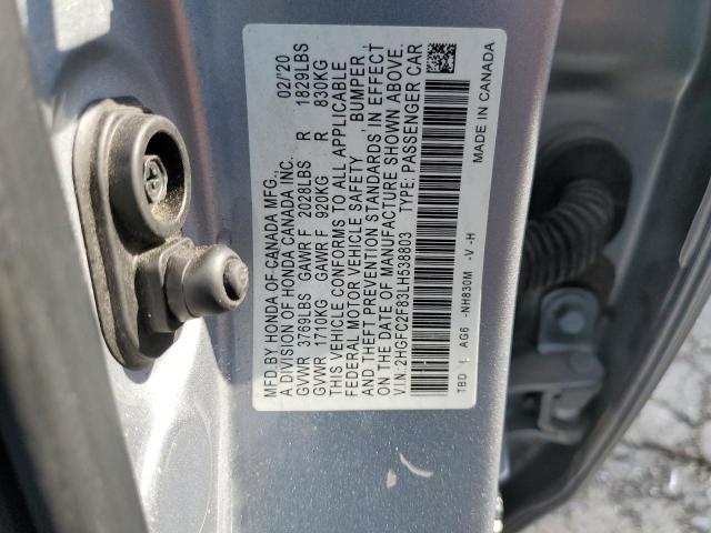 2HGFC2F83LH538803 - 2020 HONDA CIVIC SPORT 银色 照片 12