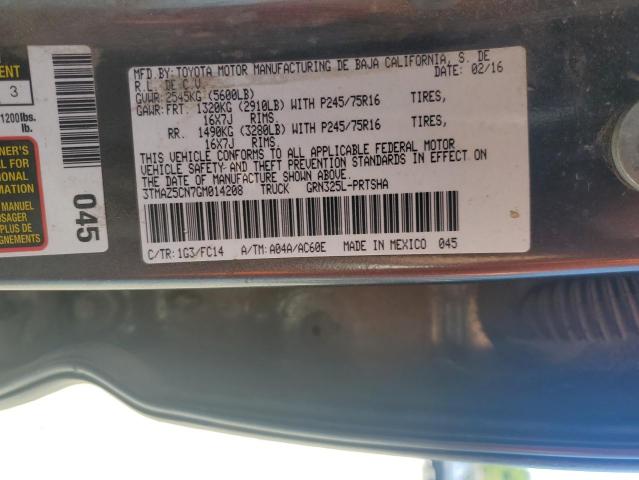 3TMAZ5CN7GM014208 - 2016 TOYOTA TACOMA DOUBLE CAB GRAY photo 12