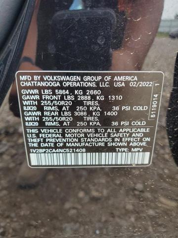 1V2BP2CA4NC521408 - 2022 VOLKSWAGEN ATLAS SEL Qara foto 13