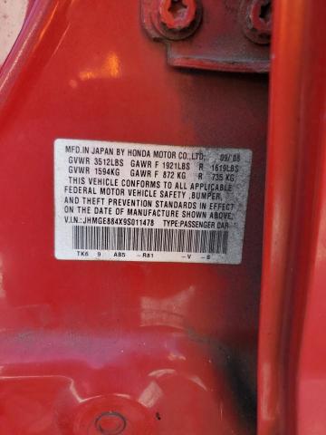 JHMGE884X9S011478 - 2009 HONDA FIT SPORT RED photo 12