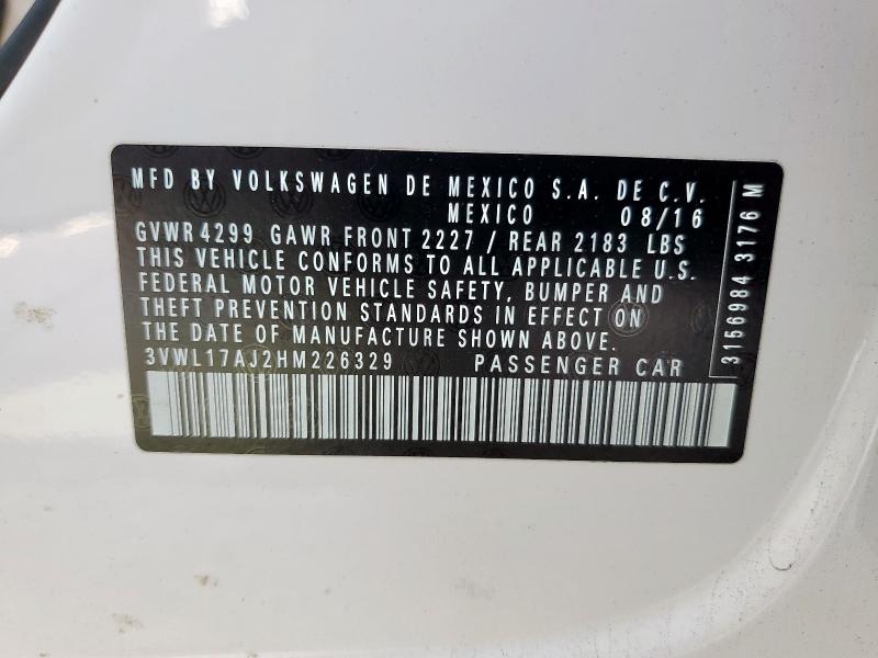 3VWL17AJ2HM226329 - 2017 VOLKSWAGEN JETTA SEL თეთრი ფოტო 13