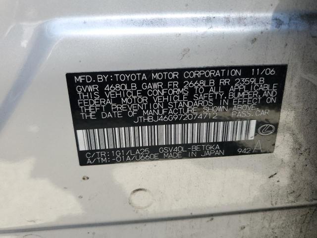 JTHBJ46G972074712 - 2007 LEXUS ES 350 SILVER photo 12