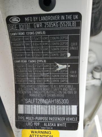 SALFT2BN0AH185300 - 2010 LAND ROVER LR2 HSE TECHNOLOGY WHITE photo 13