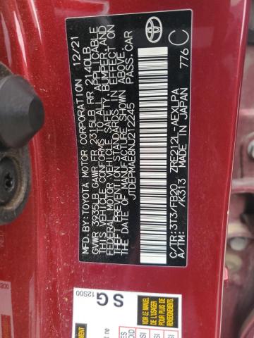 JTDEPMAE8NJ212245 - 2022 TOYOTA COROLLA LE Qırmızı foto 12