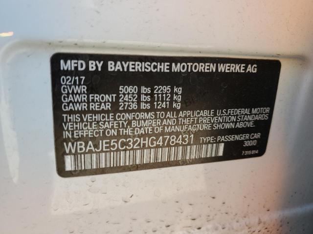 WBAJE5C32HG478431 - 2017 BMW 540 I WHITE photo 12