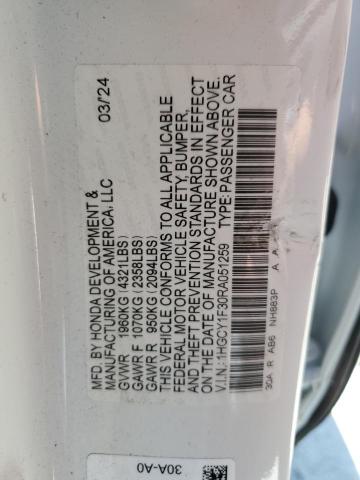 1HGCY1F30RA051259 - 2024 HONDA ACCORD EX WHITE photo 12