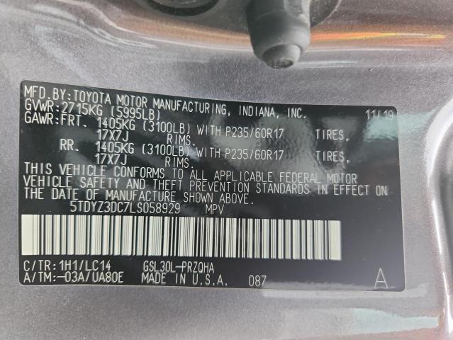 5TDYZ3DC7LS058929 - 2020 TOYOTA SIENNA XLE 灰色 照片 13