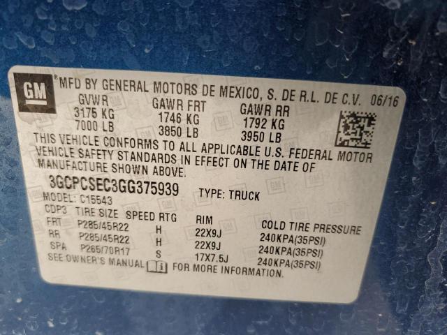 3GCPCSEC3GG375939 - 2016 CHEVROLET SILVERADO C1500 LTZ BLUE photo 10