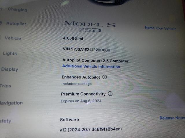 5YJSA1E24JF290686 - 2018 TESLA MODEL S თეთრი ფოტო 9