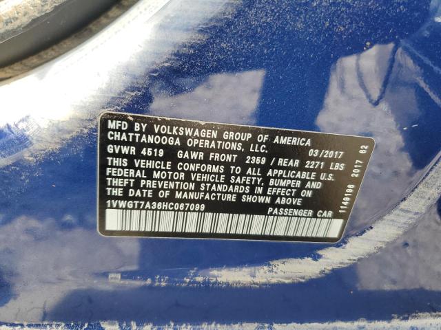 1VWGT7A36HC067099 - 2017 VOLKSWAGEN PASSAT SE BLUE photo 12