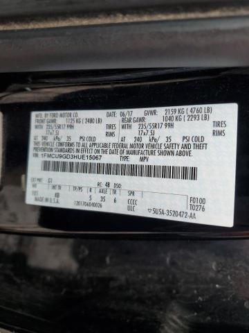 1FMCU9GD3HUE15067 - 2017 FORD ESCAPE SE BLACK photo 12