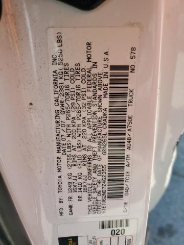 5TETU62N07Z462355 - 2007 TOYOTA TACOMA PRERUNNER ACCESS CAB WHITE photo 12