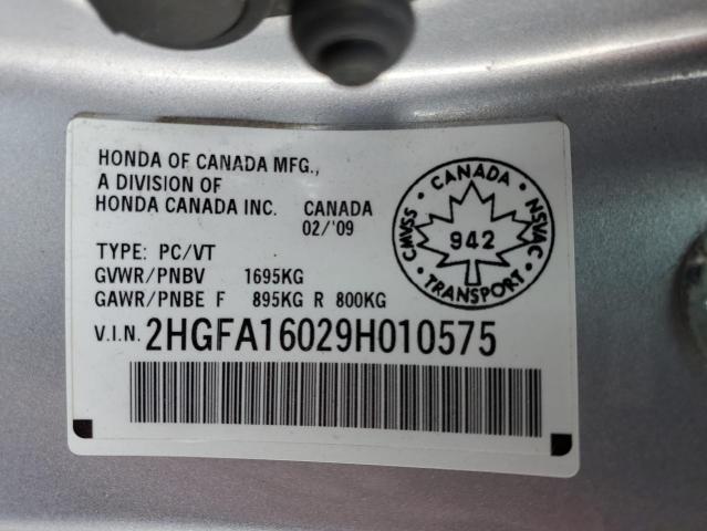 2HGFA16029H010575 - 2009 HONDA CIVIC EXL 银色 照片 12