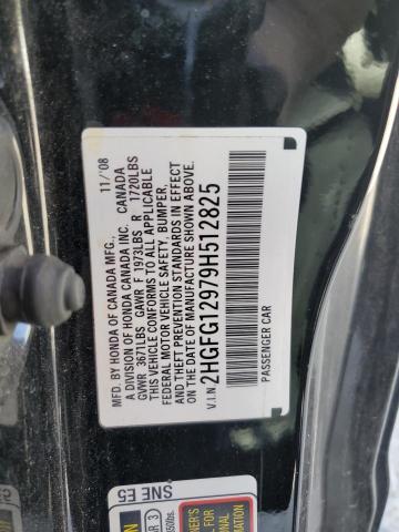 2HGFG12979H512825 - 2009 HONDA CIVIC EXL 黑色 照片 12