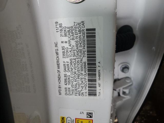 1HGCV1F13LA026645 - 2020 HONDA ACCORD LX WHITE photo 12