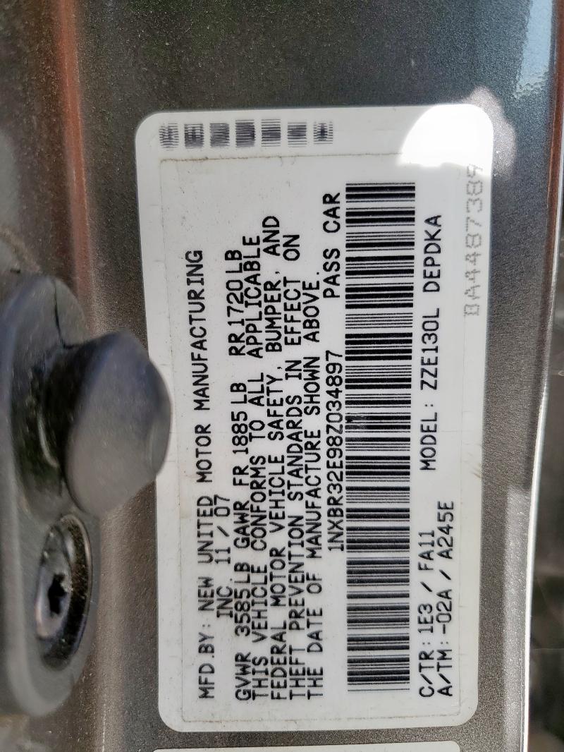 1NXBR32E98Z034897 - 2008 TOYOTA COROLLA CE Сұр фото 12