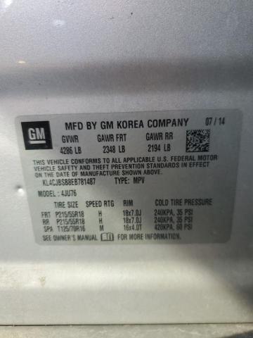 KL4CJBSB8EB781487 - 2014 BUICK ENCORE CONVENIENCE 银色 照片 13