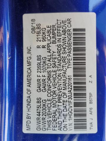 1HGCV1F30JA220161 - 2018 HONDA ACCORD SPORT 蓝色 照片 12