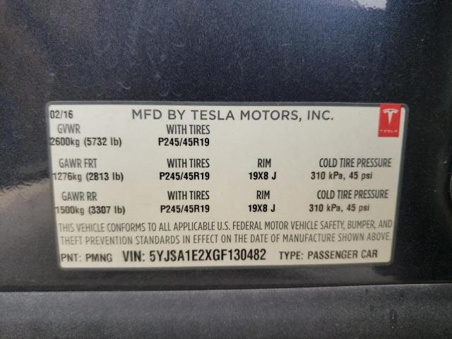 5YJSA1E2XGF130482 - 2016 TESLA MODEL S أسود صورة 12