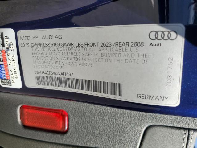 WAUB4CF54KA041467 - 2019 AUDI S5 PREMIUM PLUS BLUE photo 12