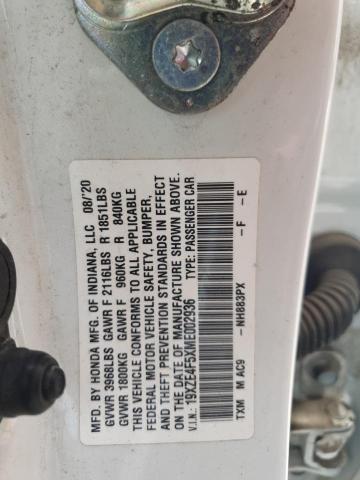 19XZE4F5XME002936 - 2021 HONDA INSIGHT EX WHITE photo 12